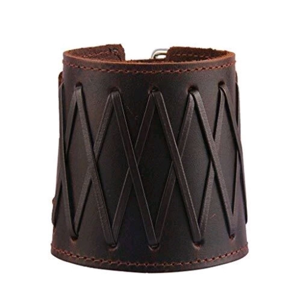 Wide Leather Lace Up Cuff Bracelet Brown Gothic Punk Biker Moto Corset NEW